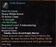 In-game tooltip for Exile Bracers