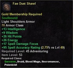 In-game tooltip for Fae Dust Shawl