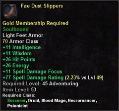In-game tooltip for Fae Dust Slippers