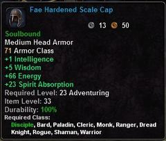 In-game tooltip for Fae Hardened Scale Cap