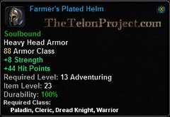 In-game tooltip for Farmer's Plated Helm