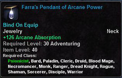In-game tooltip for Farra's Pendant Of Arcane Power