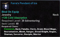 In-game tooltip for Farra's Pendant Of Ice