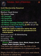 In-game tooltip for Felzekar, Helm of Dominion