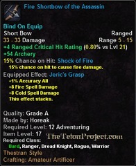 In-game tooltip for Fire Shortbow of the Assassin