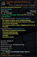 In-game tooltip for Flawless Lightning Shortbow of Pain