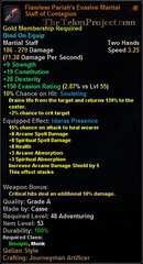 In-game tooltip for Flawless Pariah's Evasive Martial Staff of Contagion