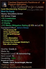 In-game tooltip for Flawless Vagabond's Pauldrons of Physical Absorption