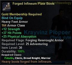 In-game tooltip for Forged Infineum Plate Boots