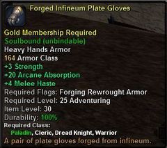 In-game tooltip for Forged Infineum Plate Gloves