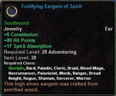 In-game tooltip for Fortifying Eargem of Spirit