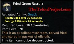 In-game tooltip for Fried Green Russula