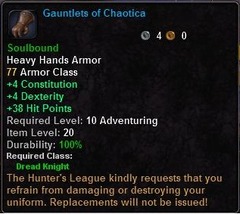 In-game tooltip for Gauntlets of Chaotica
