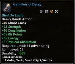 In-game tooltip for Gauntlets Of Decay