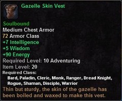 In-game tooltip for Gazelle Skin Vest