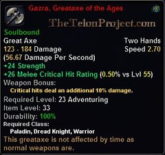 In-game tooltip for Gazra, Greataxe Of The Ages