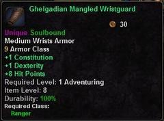 In-game tooltip for Ghelgadian Mangled Wristguard