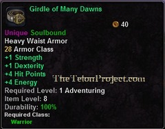 In-game tooltip for Girdle of Many Dawns