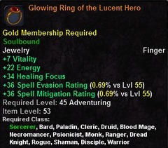 In-game tooltip for Glowing Ring of the Lucent Hero