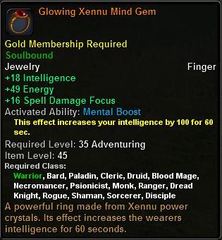 In-game tooltip for Glowing Xennu Mind Gem