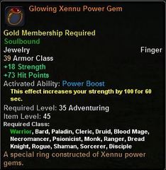In-game tooltip for Glowing Xennu Power Gem