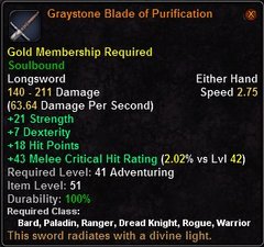 In-game tooltip for Graystone Blade of Purification