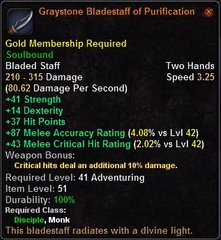 In-game tooltip for Graystone Bladestaff Of Purification