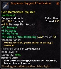 In-game tooltip for Graystone Dagger of Purification