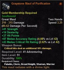 In-game tooltip for Graystone Maul of Purification