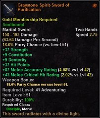 In-game tooltip for Graystone Spirit-Sword of Purification