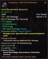 In-game tooltip for Graystone Staff of Purification