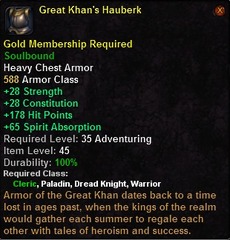 In-game tooltip for Great Khan's Hauberk