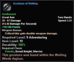 In-game tooltip for Greataxe Of Wailing