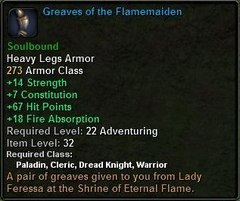 In-game tooltip for Greaves of the Flamemaiden