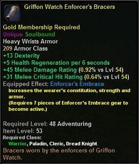 In-game tooltip for Griffon Watch Enforcer's Bracers