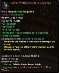In-game tooltip for Griffon Watch Enforcer's Leggings