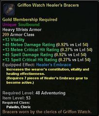 In-game tooltip for Griffon Watch Healer's Bracers