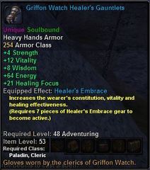 In-game tooltip for Griffon Watch Healer's Gauntlets