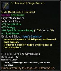 In-game tooltip for Griffon Watch Sage Bracers