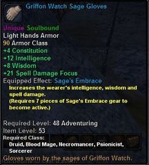 In-game tooltip for Griffon Watch Sage Gloves
