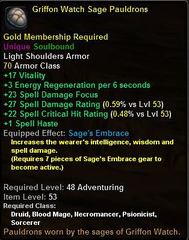 In-game tooltip for Griffon Watch Sage Pauldrons