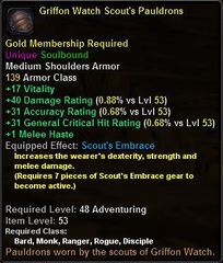 In-game tooltip for Griffon Watch Scout's Pauldrons
