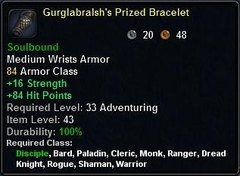 In-game tooltip for Gurglabraslsh's Prized Bracelet