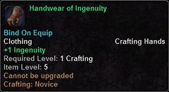 In-game tooltip for Handwear Of Ingenuity