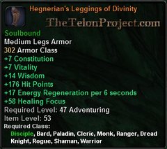 In-game tooltip for Hegnerian's Leggings of Divinity