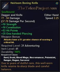 In-game tooltip for Heirloom Boning Knife