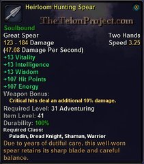 In-game tooltip for Heirloom Hunting Spear