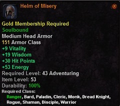 In-game tooltip for Helm of Misery