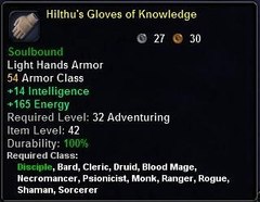 In-game tooltip for Hilthu's Gloves of Knowledge