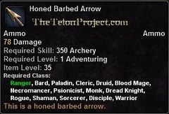 In-game tooltip for Honed Barbed Arrow